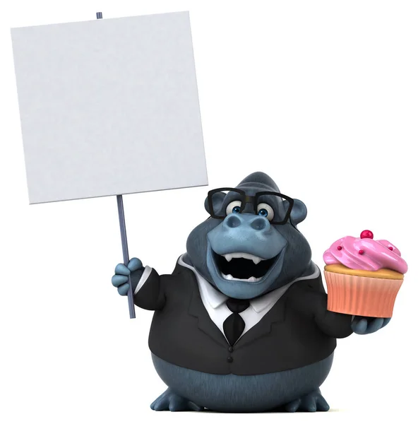 Rolig Gorilla Med Cupcake Illustration — Stockfoto