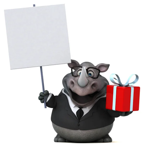 Lustiges Nashorn Mit Geschenk Illustration — Stockfoto