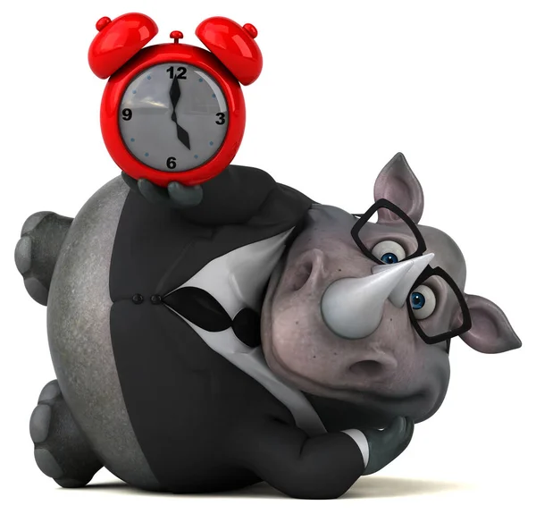 Rhinocéros Amusant Avec Horloge Illustration — Photo