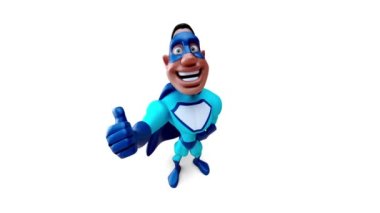 Başparmağı havada komik çizgi film karakteri süper kahraman - 3 boyutlu animasyon 