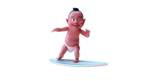 Animation Cartoon Character Baby Surfing — Stock Video