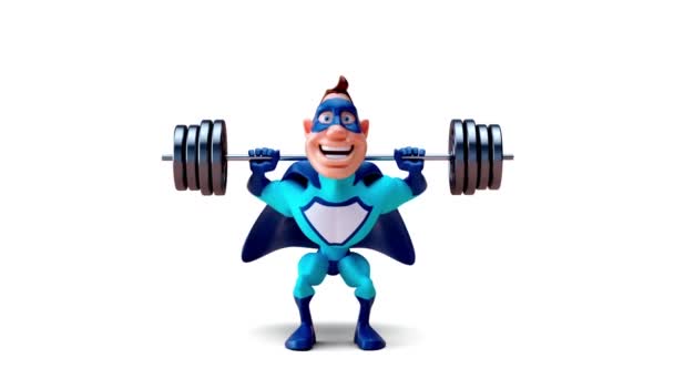 Funny Cartoon Character Superhero Doing Squats Weights Animation — Stock Video