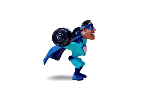 Funny Kartun Karakter Superhero Melakukan Squat Dengan Bobot