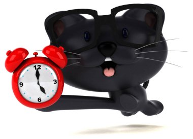 Saatli eğlenceli kedi - 3D Görüntü