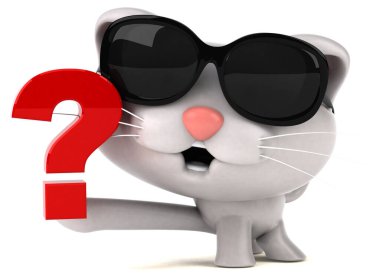 Sorusu olan eğlenceli kedi - 3D Görüntü