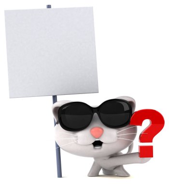 Sorusu olan eğlenceli kedi - 3D Görüntü