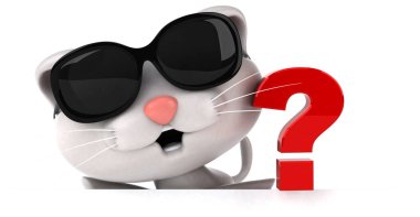 Sorusu olan eğlenceli kedi - 3D Görüntü