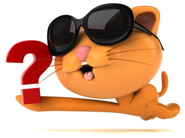 Sorusu olan eğlenceli kedi - 3D Görüntü