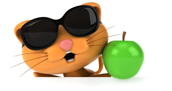 Весела Кішка Яблуком Ілюстрація — стокове фото
