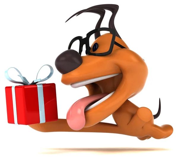 Spaßhund Mit Geschenk Illustration — Stockfoto