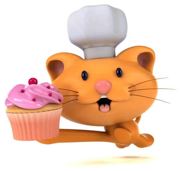컵케이크 삽화를 곁들인 재미있는 고양이 — 스톡 사진