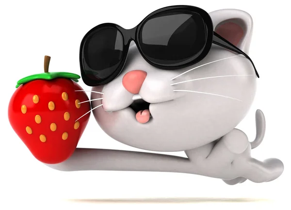 イチゴとの楽しい猫 3Dイラスト — ストック写真