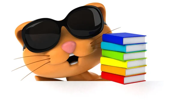 Gatto Divertente Con Libri Illustrazione — Foto Stock