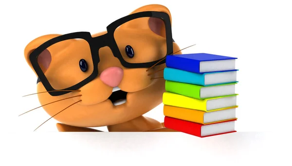 Gatto Divertente Con Libri Illustrazione — Foto Stock