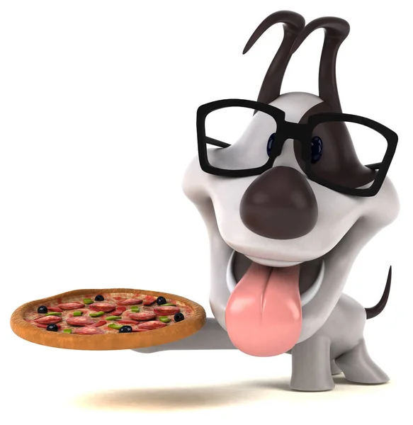 Cão Divertido Com Pizza Ilustração — Fotografia de Stock