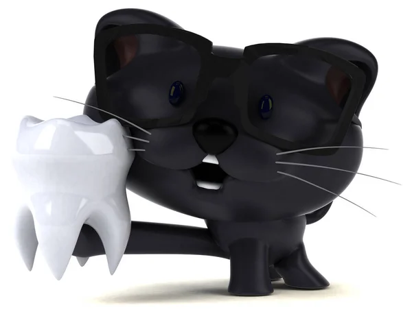 Gato Divertido Com Dente Ilustração — Fotografia de Stock