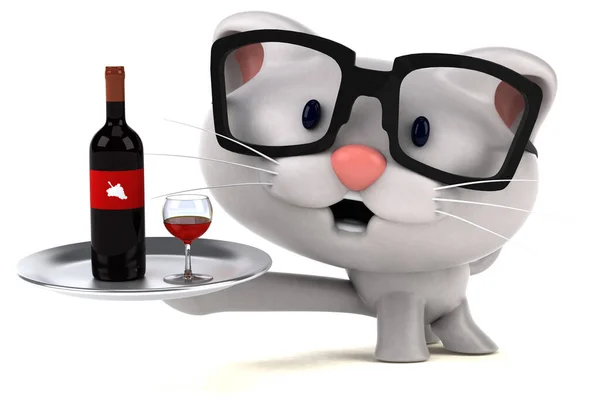 Gato Divertido Con Vino Ilustración — Foto de Stock