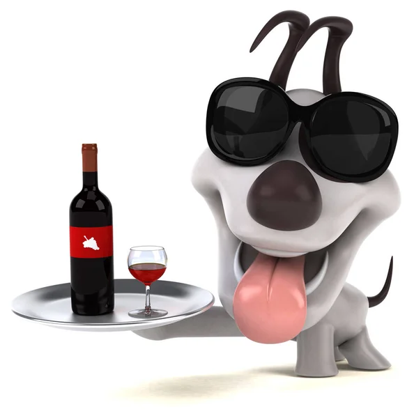 Cão Divertido Com Vinho Ilustração — Fotografia de Stock