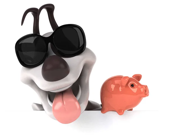 貯金箱付きの楽しい犬 3Dイラスト — ストック写真