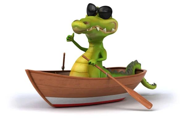 Lustiges Krokodil Auf Boot — Stockfoto