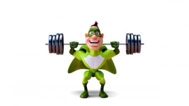 Komik çizgi film karakteri süper kahraman çömelme yapıyor - 3 boyutlu animasyon 