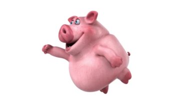 Funny cartoon character pig   flying  - 3d animation 