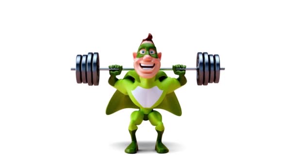 Funny Cartoon Character Superhero Doing Squats Animation — Stock Video