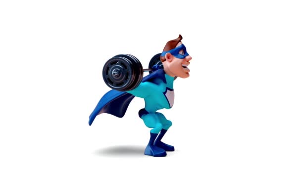 Funny Cartoon Character Superhero Doing Squats Animation — Stock Video