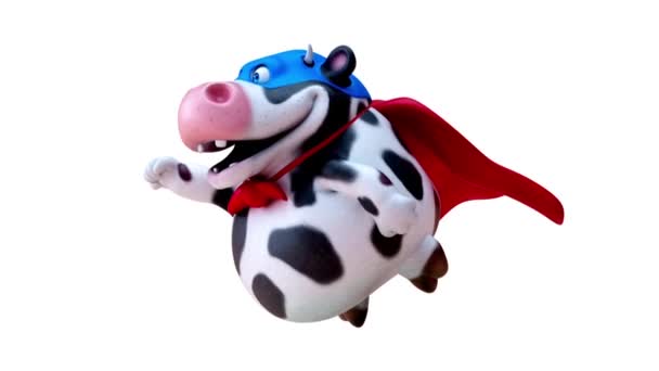 Funny Cartoon Character Cow Superhero Animation — Stock Video