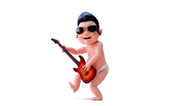 Lustige Animation Eines Cartoon Babys Mit Gitarre — Stockvideo