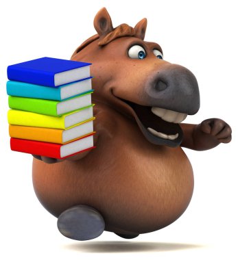 Kitaplı eğlenceli at - 3D Görüntü