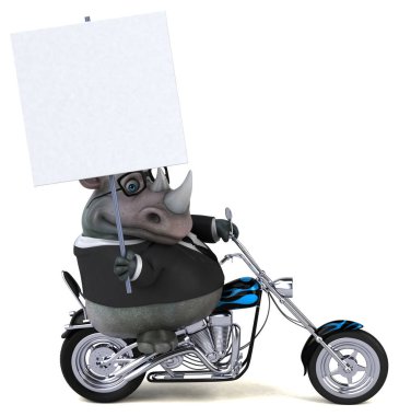 Motosikletli eğlenceli gergedan - 3D Görüntü