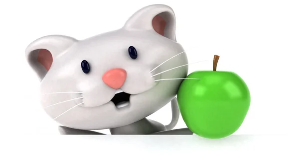 Rolig Katt Med Äpple Illustration — Stockfoto