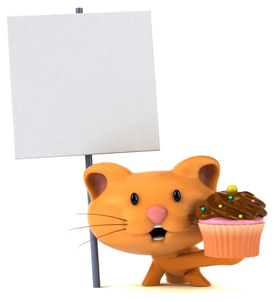 Rolig Katt Med Cupcake Illustration — Stockfoto