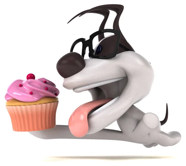 Cão Divertido Com Cupcake Ilustração — Fotografia de Stock