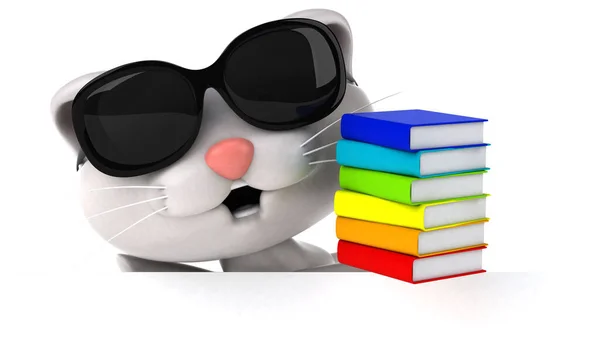 Gatto Divertente Con Libri Illustrazione — Foto Stock