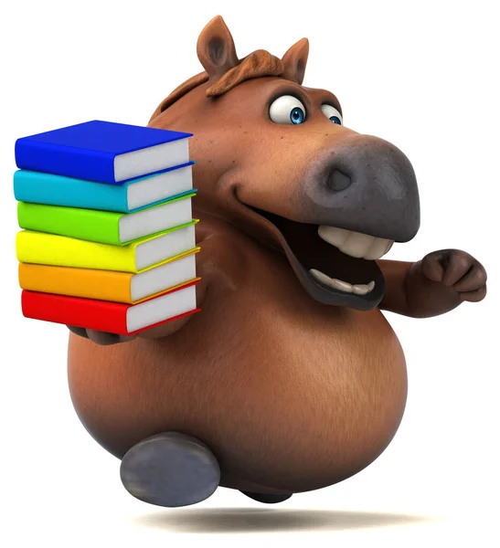 Zábavný Kůň Knihami Ilustrace — Stock fotografie