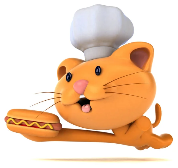 Fun Katze Mit Hotdog Illustration — Stockfoto