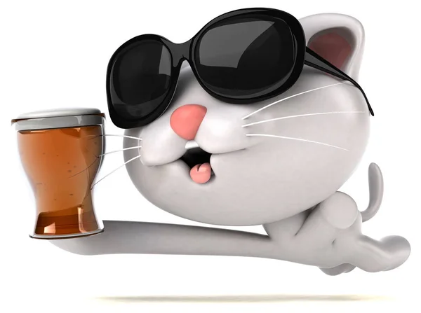 Gato Divertido Com Cerveja Ilustração — Fotografia de Stock