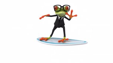 Eğlenceli kurbağa - 3d çizim sörf