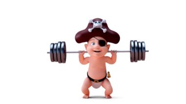 Çizgi film karakteri bebek korsanının 3 boyutlu animasyonu.