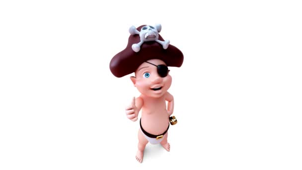 Animacja Postaci Kreskówek Pirat Dziecko Kciukiem Góry — Wideo stockowe