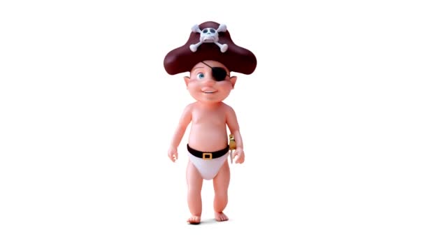 Анімація Мультиплікаційного Персонажа Дитячої Піратської Ходьби — стокове відео