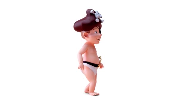 Animering Tecknad Karaktär Baby Pirat Promenader — Stockvideo