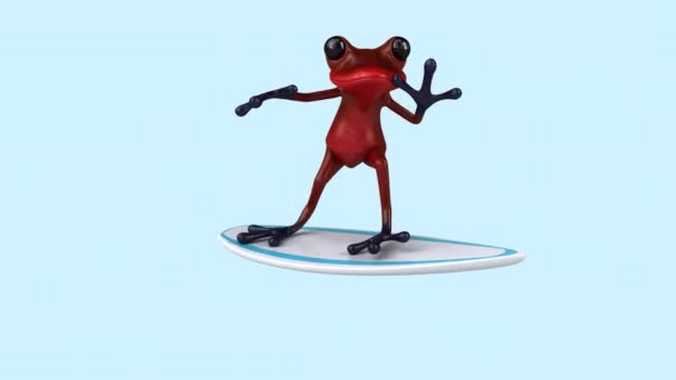 Fun Frog Surfing Illustration — Stok Video