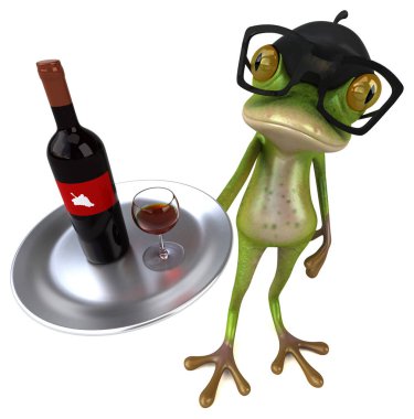 Şaraplı eğlenceli kurbağa - 3D Görüntü