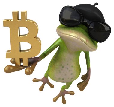 Bitcoin ile eğlenceli kurbağa - 3D İllüstrasyon