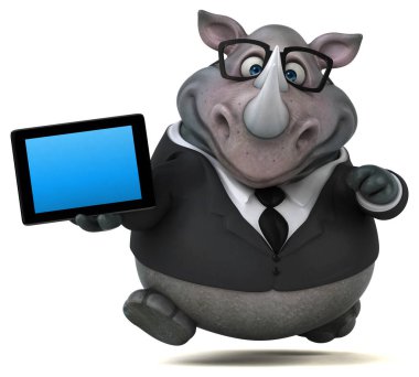 Tabletli eğlenceli gergedanlar - 3D İllüstrasyon