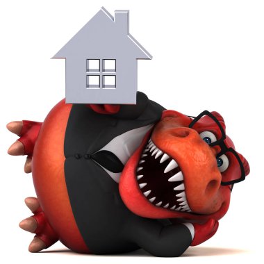 Eğlenceli Trex ile ev - 3d çizim