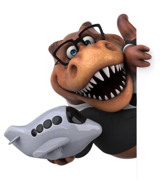 Eğlenceli Trex ile uçak - 3d çizim